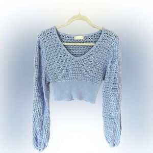 Altar’d State Cropped Briella Knit Crochet V-neck Sweater Womens Size M Y2K